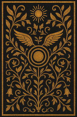 Amuleto romano en forma de mosaico vegetal dorado y negro, usado como protección mágica..