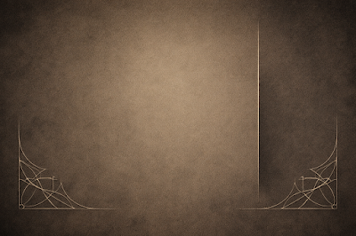 Una ilustración de estética minimalista y esotérica sobre un fondo de textura pétrea en tonos sepia y ocre. En las esquinas inferiores, se aprecian detalles ornamentales de estilo Art Nouveau con líneas finas y patrones geométricos sagrados. Una línea vertical nítida se sitúa a la derecha, simbolizando la separación entre lo profano y lo sagrado, ilustrando el concepto de que no todo el mundo debería cruzar el umbral de la práctica mágica